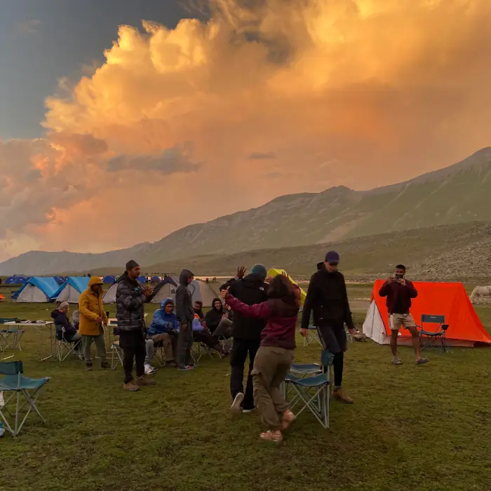 Dance while camping at Kashmir Great Lakes Trek in India