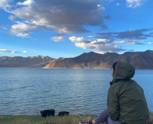 watching Pangong Lake Ladakh India-Grand-Circuit-Tour